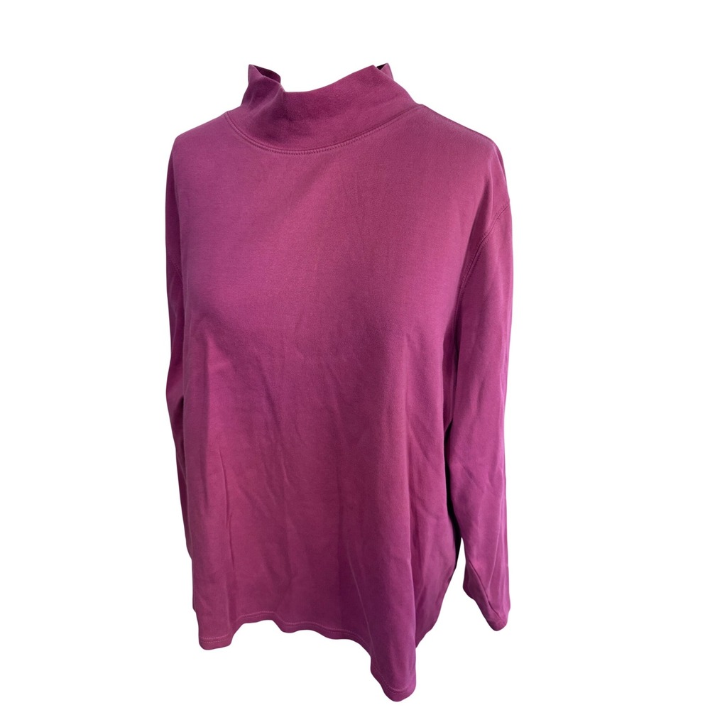 St. John's Bay 2X Pink Mock Neck Top Women's Long Sleeve‎ 100% Cotton Shirt